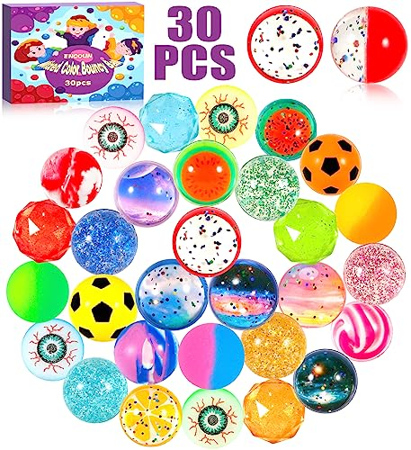 ENCOUN 30Stück Flummis, 32mm Flummies für Kinder, Flummis Kindergeburtstag, Farben Hüpfbälle, Vielfalt Flummi Set, Kindergeburtstag Gastgeschenke, Pinata Adventskalender Füllung