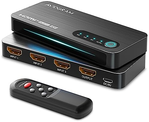 Switch HDMI 2.1 4K 120Hz 3 in 1 Out, AVIDGRAM Switcher con telecomando IR, 3 porte 8K 60Hz Auto Selettore Slim Hub 48 Gbps, compatibile con Xbox Series X, PS4 Pro, PS5, UHD TV UHD