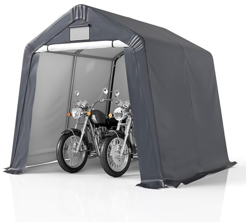 GARTOO 8' x 8' Outdoor Storage Shelter Shed- Heavy Duty Storage Tent with Roll-up Ventilated Windows, Portable Garage Zipper Storage shed for Bike, ATV, Motorcycle Shelter, Gray