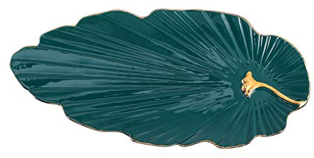 ABOOFAN Plateau à Bijoux en Céramique Vert de Feuille, Assiette Froide Élégante pour Rangement de Bracelets sur Table à Manger