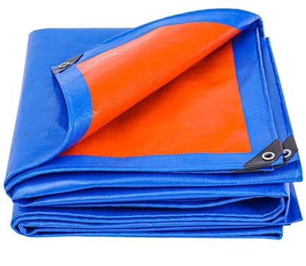 Tarpaulin 3 x 4 m Waterproof Heavy Duty 130GSM Tarp Sheet Cover with Eyelets for Garden Furniture, Pool, Car, Truck - Blue & Orange