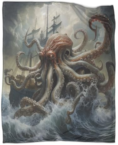 AAHARYA Flanell-3D-Decke mit bösem Oktopus, weiche Plüsch-Bettwäsche, Sofa-Couch-Überwurf, gemütliche Heimdekoration, Decken, Bürodecke, Nickerchen, 127 x 152 cm