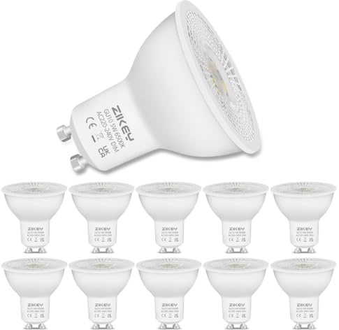 ZIKEY GU10 LED Kaltweiß, 5W LED Dimmbar Leuchtmittel, 450 Lumen 6500K Birnen, ersetzt 50W lampen, GU10 Energiesparlampe, 220-240V AC, 38° Abstrahlwinkel Spot, 10er Pack