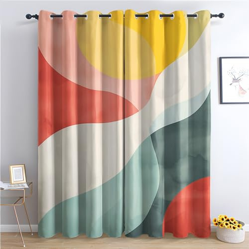 THYUNQ Vorhänge Bunte Abstrakte Motiv, Vorhang Blickdicht Verdunklungsvorhänge Thermovorhang mit Ösen, Gardinen Wohnzimmer Schlafzimmer Fenster, 2er Set Curtains, H 260 x B 140 cm