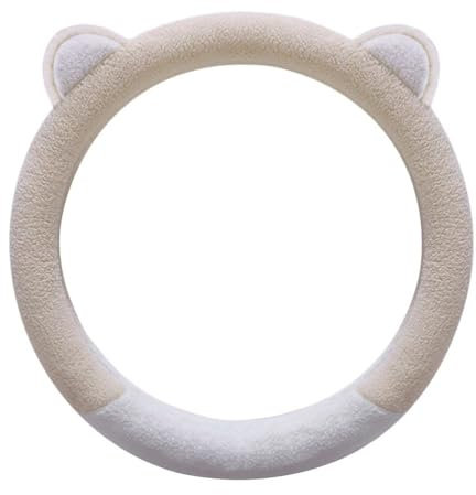 Lenkradbezug Auto Für Plüsch Auto Lenkrad Abdeckung Winter Warme Auto Handschuh Abdeckung Universal Weiches Fell Auto Zubehör Lenkradabdeckung (Farbe : Beige-Round)