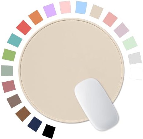 Hsurbtra Mauspad, Premium-Textur, klein, rund, 21,6 x 22,6 cm, Beige, genähte Kanten, rutschfest, wasserdicht, Gummi, hübsch, niedliche Computermatte für Büro, Zuhause, Gaming, Laptop, Herren, Damen,