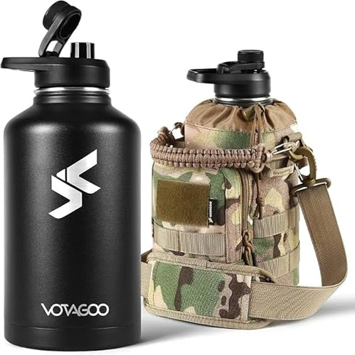 VOTAGOO Botella de agua táctica de acero inoxidable, termo para exteriores, 1,9 l, botella de agua militar para exteriores, senderismo, camping, caza (CP)