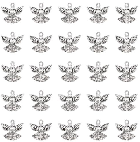 UNICRAFTALE 40 Stück Engel Anhänger Tibetischer Engel Feen Anhänger Antik Silber Flügel Schutzengel Anhänger Vintage Anhänger Schmuckherstellung Halskette Armband Ohrringe Anhänger Weihnachtsbedarf