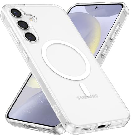 RALEAVO Fodral för Samsung Galaxy S25 Plus 5G, magnetiskt kristallklart skal kompatibelt med MagSafe, stöttåligt skydd i militärkvalitet, klart (magnetiskt)