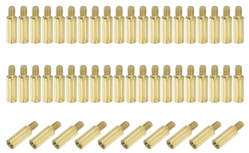 PATIKIL M2 x 7+3 mm männlich weiblich Messing Sechskant-Abstandshalter, 50 Stück für FPV Drohne Quadcopter PCB Motherboard Stahl Schraube Mutter Set Computer & Leiterplatte, Gold