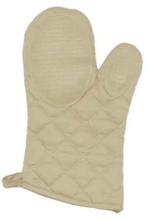 Macosa U1790 Gant de cuisine en silicone et coton Beige ou anthracite Antidérapant Résistant à la chaleur Ustensile de cuisine Gant de cuisine (Beige)