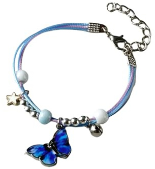 LLINthy Fashionabel Fußkettchen mit Schmetterlings-Perlen, bunt, verstellbar, gewebtes Seil, für Damen, Mädchen, Kinder, Geburtstag, Party, Geschenk