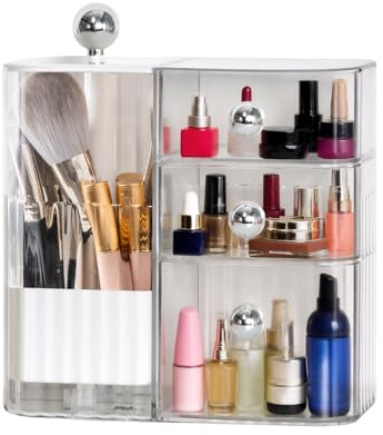 Colexy Organizador de maquillaje con Gavetas, Grande Acrílico Multiusos Almacenamiento Cosméticos para Tocador Dormitorio Baño Organizador de Perfume (Claro)