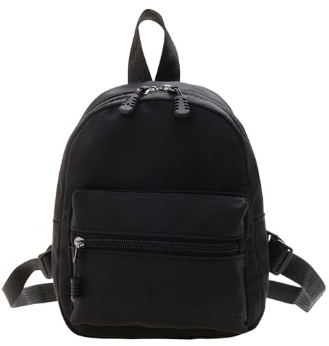 Mayoii Small Backpack for Women, Lightweight Nylon Mini Daypack with Adjustable Strap, Casual Shoulder Bag with Front Pocket for Travel, Shopping, Daily Use (Black)