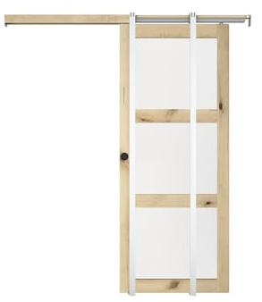 Vente-unique - Porte coulissante avec systéme à galandage en bois et verre trempé - 3 fenêtres - H205 x L93 cm - ACOSTA II