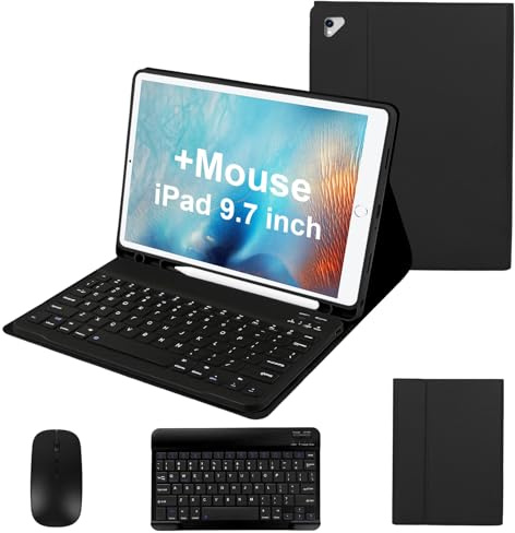 Custodia per iPad Pro da 9,7 pollici con tastiera e mouse per iPad 2018 (6a generazione)/2017 (5a generazione), custodia con tastiera con mouse per iPad Pro/Air 2/1 2016, custodia rimovibile per