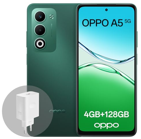 OPPO A5 5G 4Go RAM + 128Go ROM, Smartphone débloqué avec IA, écran 6,67 Pouces 120 Hz, Appareil Photo 50 Mpx avec autofocus, Batterie 6000 mAh, IP65, Aurora Green (Chargeur SUPERVOOC 45 W Inclus)