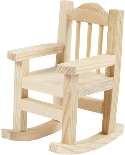 Miniatur Schaukelstuhl aus Holz – Puppenhaus Möbel, Basteln & DIY, Modellbau Zubehör, naturbelassen & bemalbar – 8,8 × 6,7 × 5,5 cm, 1 Stück