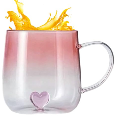 - Tazas de café - 400 ml con gradiente de corazón 3D, taza de cristal resistente al calor para bebidas calientes, taza de té con leche y cereales para el hogar, cocina, bar, viajes, regalos de Navidad