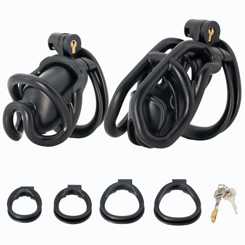 Chastity Cage Männer 3D Harz Peniskäfig keuschheitsgürtel für herren mit 6 Penisringe Chastity Cage Atmungsaktiver Keuschheitskäfig SM Fetisch Extrem Penis Bondage Erotik Sex Spielzeug (Schwarz;S)