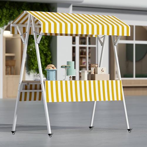 Vikbar järn utomhus leverantörsvagn med baldakin, lätt marknadsställ, visningsvagn, bärbar varuautomatkiosk för gatumat och marknader (150 cm/59 tum)