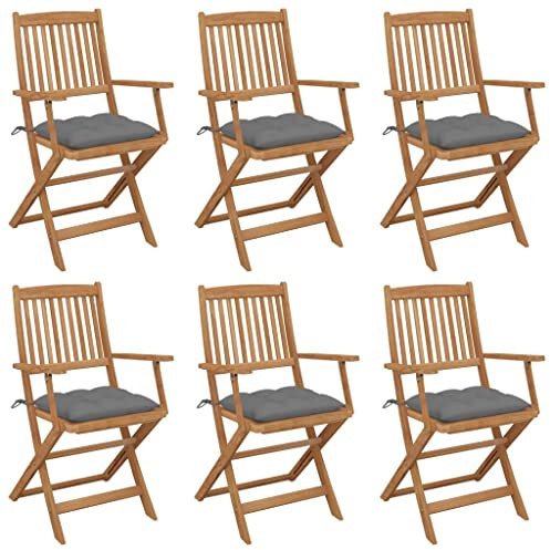 Emmtore 6X Akazienholz Massiv Gartenstuhl Klappbar mit Kissen Armlehnen Klappstuhl Stuhl Gartenmöbel Holzstuhl Gartenstühle Stühle Terrasse Balkon