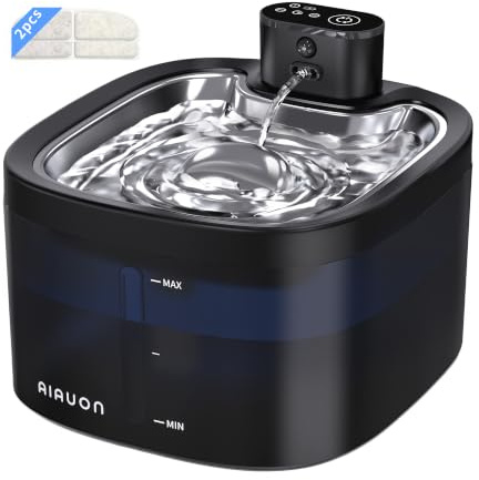 Katzenbrunnen kabellos 118oz/3,5L Drahtlos & Ultra-leise mit Sensor-und Zeitmodus, Edelstahlpalette, Batteriebetriebener Trinkbrunnen für Katze,Trinkbrunnen für Katze (3.5L Katzenbrunnen+2Filter)