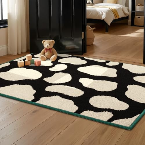 Biscpro Dirt Trapper Indoor Doormat,80x100cm Welcome Door mat,Non Slip Backing Washable Door Mats,Absorbent and Resistant Low-Profile Entrance Inside Floor Mat for Front Back Door and Entryway(Black)