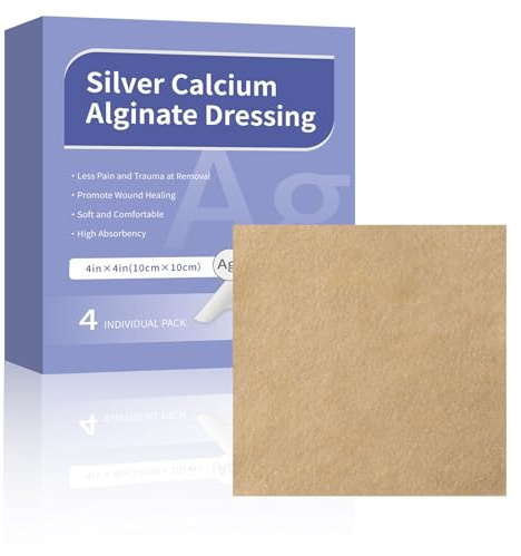 Calcium Alginate Wundverband Pads 10 x 10 cm Wundkompresse Hochsaugfähige Verbände für mäßiges und starkes Exsudat, 4 Stück