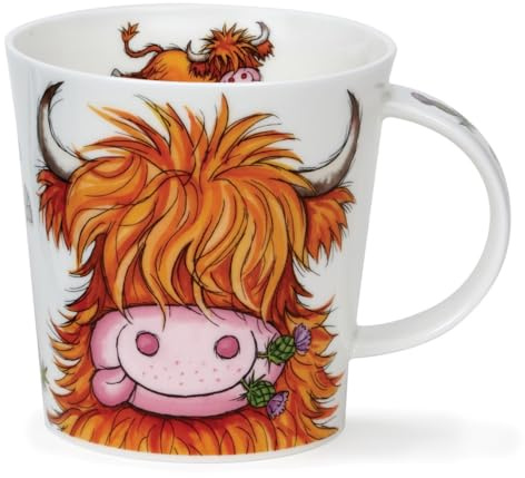 Dunoon Benmore Big Coos - Taza de porcelana fina (0,75 L), diseño de vaca de las tierras altas