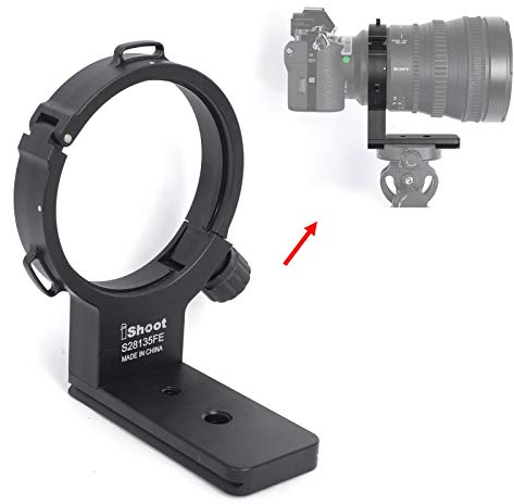 iShoot Staffa di supporto per collare per obiettivo Sony FE PZ 28-135mm f/4 G OSS SELP28135G, anello di montaggio per treppiede per obiettivo lavorato CNC, la parte inferiore è ARCA Fit piastra a