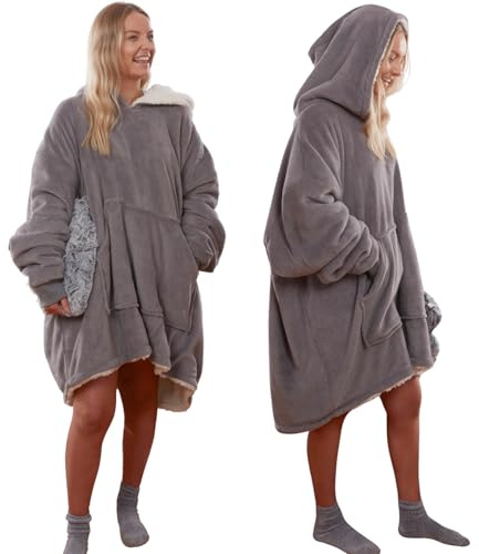 Sienna Hoodie Blanket, Gifts for Women Ultra Soft Sherpa Fleece Warm Cosy Oversized Hoodie Wearable Blanket Hooded Snoodie Sweatshirt for Women Girls Men Kids Big Pocket, Charcoal Grey
