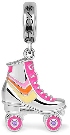 GNOCE Pink Rollschuhe Charm Anhänger aus 925 Sterlingsilber Schuh Charm Anhänger Rosa Emailliert Bestes Geschenk für Mädchen