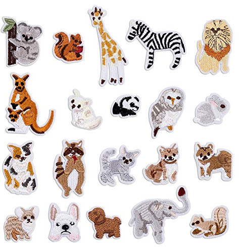 20 Stück Bügelflicken Wald-Tiere Applikationen zum Aufnähen Nähen Set für Kinder Jungen Jungs Junge, Aufnäher Patches Bügelbilder Aufbügelflicken Aufbügler Aufbügeln für DIY Hut Tasche Jeans T-Shirt