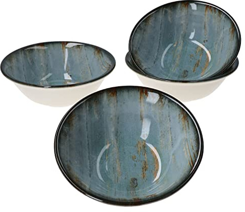 Bonna Madera Mint ENVISIO 4er Set Dessertschalen 300ml I Nachspeisen Schälchen I Buddha Bowl Schüssel ofenfest I Kompottschalen I Premium-Porzellan Müslischale Vintage in Holzoptik mit 3D-Effekt