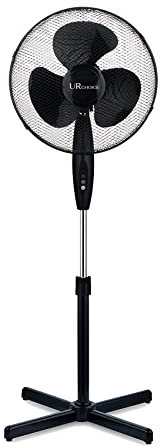 UR CHOICE 16 Inch Pedestal Fan, 140cm Height Adjustable Standing Oscillation Floor Fan with 3 Speed Settings, Powerful Quiet Cooling Fan for Home, Bedroom, Office, Black