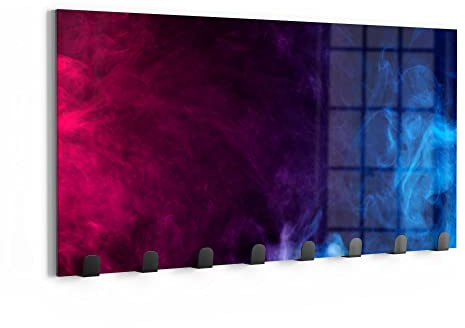 DEQORI Wandgarderobe Glas & Metall | Motiv Bunter Farbdunst | 60x30 cm | Design Haken-Leiste modern | Garderoben-Paneel für Flur, Wohnzimmer & Schlafzimmer | magnetisch & beschreibbar