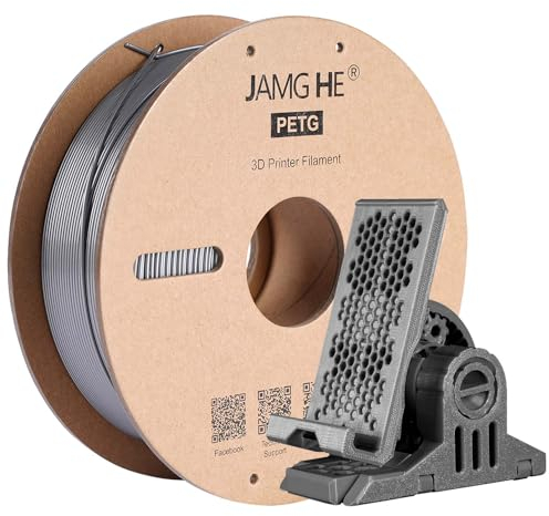 PETG Filament for 3D Printer, JAMG HE PETG Filament 1.75mm 1KG Precision +/- 0.02 mm PETG Filament Spool for 3D Printing Refill (1KG, Silver)