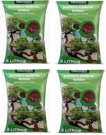 Sustrato Especial para Bonsai. 5 litros. Compuesto por turba Rubia y Negra, Arena, Grava y abono. Ideal para el Crecimiento Saludable de Tus bonsáis (4 Unidades)