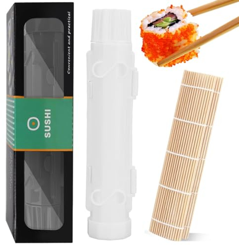 EZOULUOBA Sushi Form Set zum Selber Machen, Sushi Maker, ausgestattet mit Sushimaker Roller und Bambusmatte für Reis Former Dekorieren Diy Werkzeug, für Anfänger zum selber machen (Weiß Roller Pack)