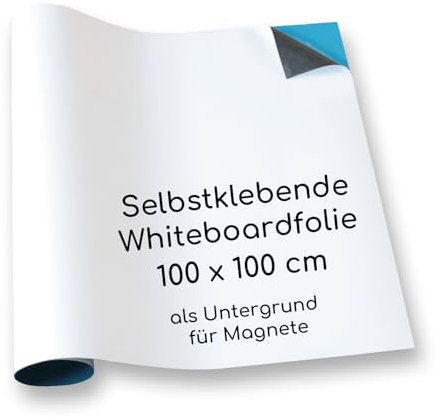Magstick Ferrofolie Whiteboard-Folie selbstklebend I 100 x 100 cm I flexibel beschreibbar abwischbar I Haftgrund für Magnete I in weiß I mag190