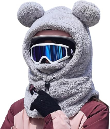 ThiCc Sherpa-Kapuze für Damen, niedlicher Bär, Kaninchen, Katzenohren, Plüsch, Ohrwärmer, Winter, Reiten, Skihelm, Mütze, Fleece, winddicht, Sturmhaube für kaltes Wetter, verstellbare warme Kapuze,