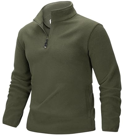 33,000ft Men's Fleece Pullover Warm Half Zip Microfleece Jacket Lightweight Outdoor Sweatshirt Thermal Top with 2 Pockets for Autumn Winter, Hiking, Work, Olive Green L
