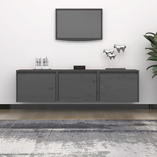 CINDERFUL TV-Schränke 3 STK. Grau Massivholz Kiefer,Modernes TVHängeregal aus massivem Kiefernholz in Grau für Wohnzimmer und Dekoration TV-Möbel, TV-Bänke