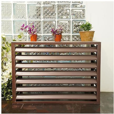 TELCIM Copri Condizionatore da Esterno in Alluminio con Copertura Superiore, Griglia for Pompa di Calore, Schermo for La Privacy Recinzione, Supporto for Fiori, for unità Esterne(Brown,110x60x80cm)