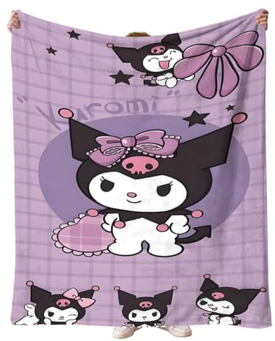 YCVBCY Kuromi - Manta para niños, Kawaii, juego de mantas de cama con dibujos animados, impresión suave, manta de microfibra cálida para todas las estaciones, para cama, oficina, sofá 3