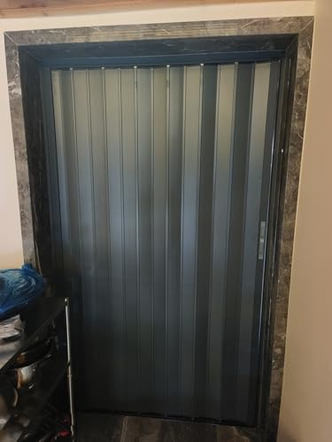 ENHEN Falttür Sicherheits-Falttür Aus Metall für Den Innen- und Außenbereich, Graues, Abschließbares Raumteilertor Ohne Bohren, Nahtlose Schiebetür Als Ersatz(32x80in (81x203cm))