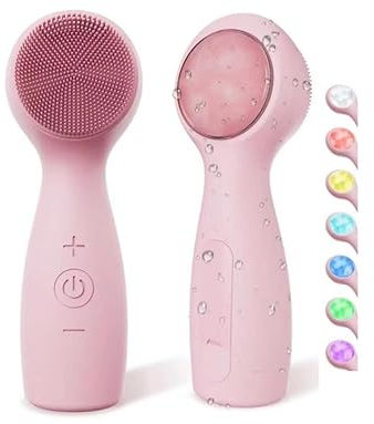 Brosse de nettoyage électrique pour le visage avec 7 vibrations, fonction chauffante et 7 lumières LED colorées, IPX7 étanche pour un nettoyage et un massage en profondeur des pores, convient à tous
