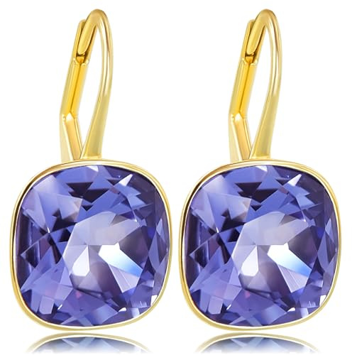 Goldene Kristall Ohrringe Damen kurze Ohrhänger Markenkristalle 925 Silber NOBEL SCHMUCK