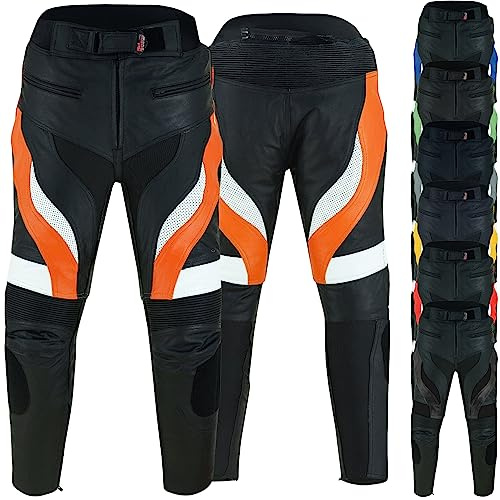 German Wear, Motorradhose Motorrad Biker Racing Lederhose Schwarz/Orange, Größe:46